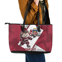Latvia Hockey Custom Leather Tote Bag Hedgehog Par Latviju!