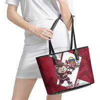 Latvia Hockey Custom Leather Tote Bag Hedgehog Par Latviju!