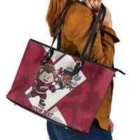 Latvia Hockey Custom Leather Tote Bag Hedgehog Par Latviju!