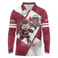 Latvia Hockey Custom Long Sleeve Polo Shirt Hedgehog Par Latviju!