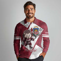 Latvia Hockey Custom Long Sleeve Polo Shirt Hedgehog Par Latviju!