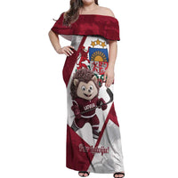 Latvia Hockey Custom Off Shoulder Maxi Dress Hedgehog Par Latviju!