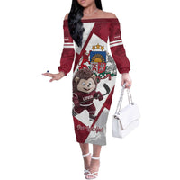 Latvia Hockey Custom Off The Shoulder Long Sleeve Dress Hedgehog Par Latviju!