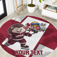 Latvia Hockey Custom Round Carpet Hedgehog Par Latviju!