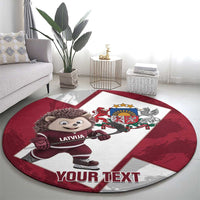 Latvia Hockey Custom Round Carpet Hedgehog Par Latviju!