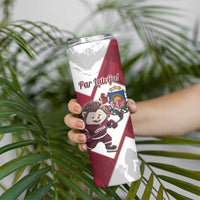 Latvia Hockey Custom Skinny Tumbler Hedgehog Par Latviju!