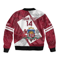 Latvia Hockey Custom Sleeve Zip Bomber Jacket Hedgehog Par Latviju!