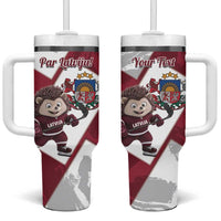 Latvia Hockey Custom Tumbler With Handle Hedgehog Par Latviju!