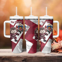 Latvia Hockey Custom Tumbler With Handle Hedgehog Par Latviju!
