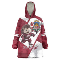 Latvia Hockey Custom Wearable Blanket Hoodie Hedgehog Par Latviju!