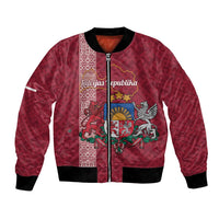 Personalised Latvia Bomber Jacket Latvijas Republika Folk Pattern