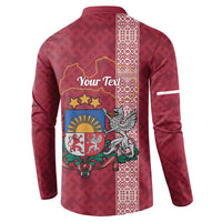 Personalised Latvia Button Sweatshirt Latvijas Republika Folk Pattern