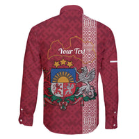 Personalised Latvia Family Matching Off The Shoulder Long Sleeve Dress and Hawaiian Shirt Latvijas Republika Folk Pattern