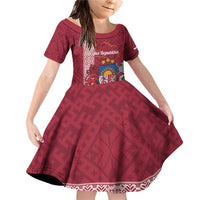 Personalised Latvia Family Matching Off Shoulder Short Dress and Hawaiian Shirt Latvijas Republika Folk Pattern