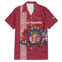 Personalised Latvia Family Matching Short Sleeve Bodycon Dress and Hawaiian Shirt Latvijas Republika Folk Pattern