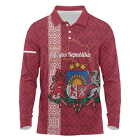 Personalised Latvia Long Sleeve Polo Shirt Latvijas Republika Folk Pattern