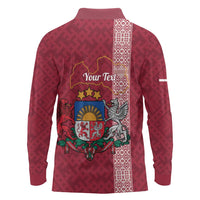 Personalised Latvia Long Sleeve Polo Shirt Latvijas Republika Folk Pattern