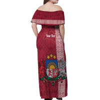 Personalised Latvia Off Shoulder Maxi Dress Latvijas Republika Folk Pattern