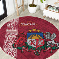 Personalised Latvia Round Carpet Latvijas Republika Folk Pattern