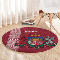 Personalised Latvia Round Carpet Latvijas Republika Folk Pattern