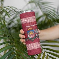 Personalised Latvia Skinny Tumbler Latvijas Republika Folk Pattern