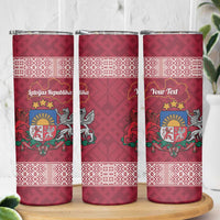 Personalised Latvia Skinny Tumbler Latvijas Republika Folk Pattern