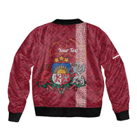 Personalised Latvia Sleeve Zip Bomber Jacket Latvijas Republika Folk Pattern