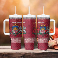 Personalised Latvia Tumbler With Handle Latvijas Republika Folk Pattern