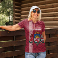 Personalised Latvia Women Polo Shirt Latvijas Republika Folk Pattern