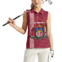 Personalised Latvia Women Sleeveless Polo Shirt Latvijas Republika Folk Pattern