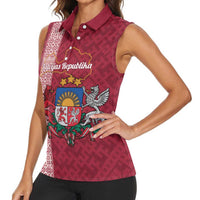 Personalised Latvia Women Sleeveless Polo Shirt Latvijas Republika Folk Pattern