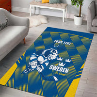 Sweden Hockey Custom Area Rug Tre Kronor Swedish Moose Mascot