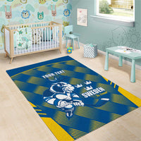 Sweden Hockey Custom Area Rug Tre Kronor Swedish Moose Mascot
