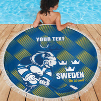 Sweden Hockey Custom Beach Blanket Tre Kronor Swedish Moose Mascot