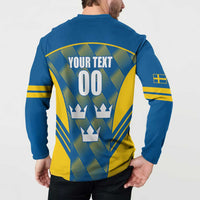 Sweden Hockey Custom Button Sweatshirt Tre Kronor Swedish Moose Mascot