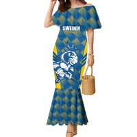 Sweden Hockey Custom Family Matching Mermaid Dress and Hawaiian Shirt Tre Kronor Swedish Moose Mascot