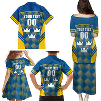 Sweden Hockey Custom Family Matching Puletasi and Hawaiian Shirt Tre Kronor Swedish Moose Mascot