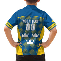 Sweden Hockey Custom Family Matching Short Sleeve Bodycon Dress and Hawaiian Shirt Tre Kronor Swedish Moose Mascot