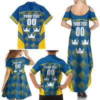 Sweden Hockey Custom Family Matching Summer Maxi Dress and Hawaiian Shirt Tre Kronor Swedish Moose Mascot