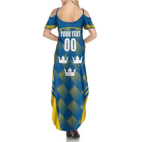 Sweden Hockey Custom Family Matching Summer Maxi Dress and Hawaiian Shirt Tre Kronor Swedish Moose Mascot