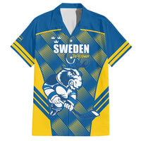 Sweden Hockey Custom Family Matching Tank Maxi Dress and Hawaiian Shirt Tre Kronor Swedish Moose Mascot