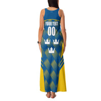 Sweden Hockey Custom Family Matching Tank Maxi Dress and Hawaiian Shirt Tre Kronor Swedish Moose Mascot