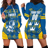 Sweden Hockey Custom Hoodie Dress Tre Kronor Swedish Moose Mascot