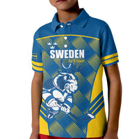 Sweden Hockey Custom Kid Polo Shirt Tre Kronor Swedish Moose Mascot