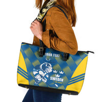 Sweden Hockey Custom Leather Tote Bag Tre Kronor Swedish Moose Mascot