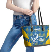 Sweden Hockey Custom Leather Tote Bag Tre Kronor Swedish Moose Mascot