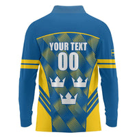 Sweden Hockey Custom Long Sleeve Polo Shirt Tre Kronor Swedish Moose Mascot