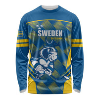 Sweden Hockey Custom Long Sleeve Shirt Tre Kronor Swedish Moose Mascot