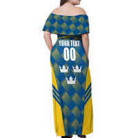 Sweden Hockey Custom Off Shoulder Maxi Dress Tre Kronor Swedish Moose Mascot