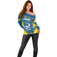 Sweden Hockey Custom Off Shoulder Sweater Tre Kronor Swedish Moose Mascot